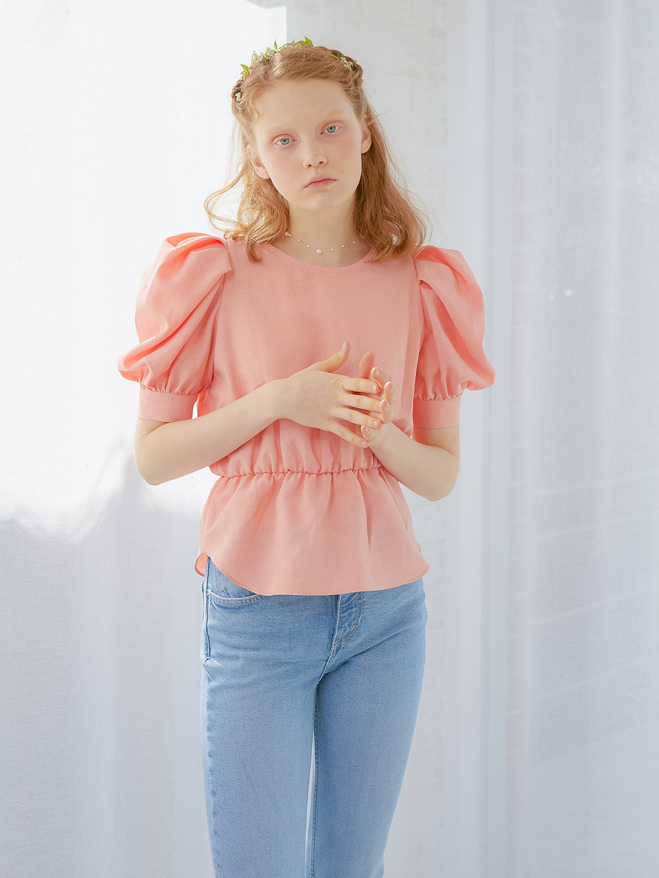 PUFF SLEEVES TIM BLOUSE_CORAL