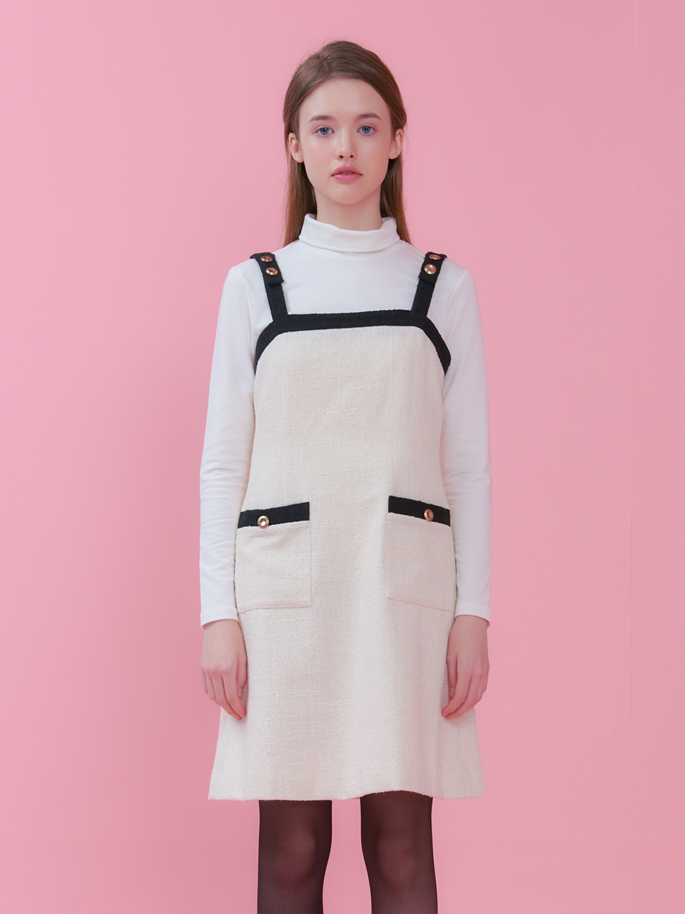 BUTTON POINT TWEED ONEPIECE_CREAM