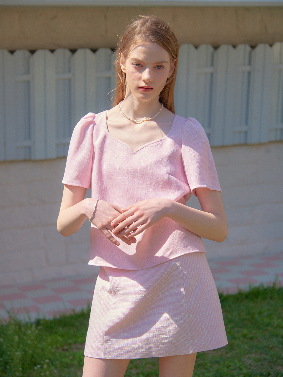 HEART TWEED MINI SKIRT_PINK