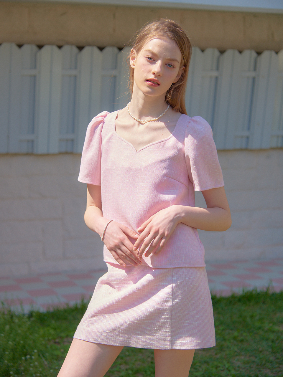 HEART TWEED MINI SKIRT_PINK