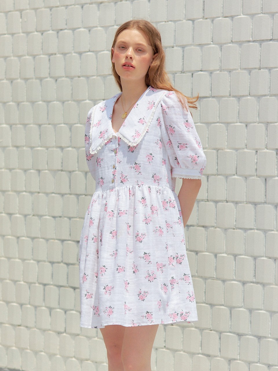 LACE COLLAR FLOWER ONEPIECE_WHITE
