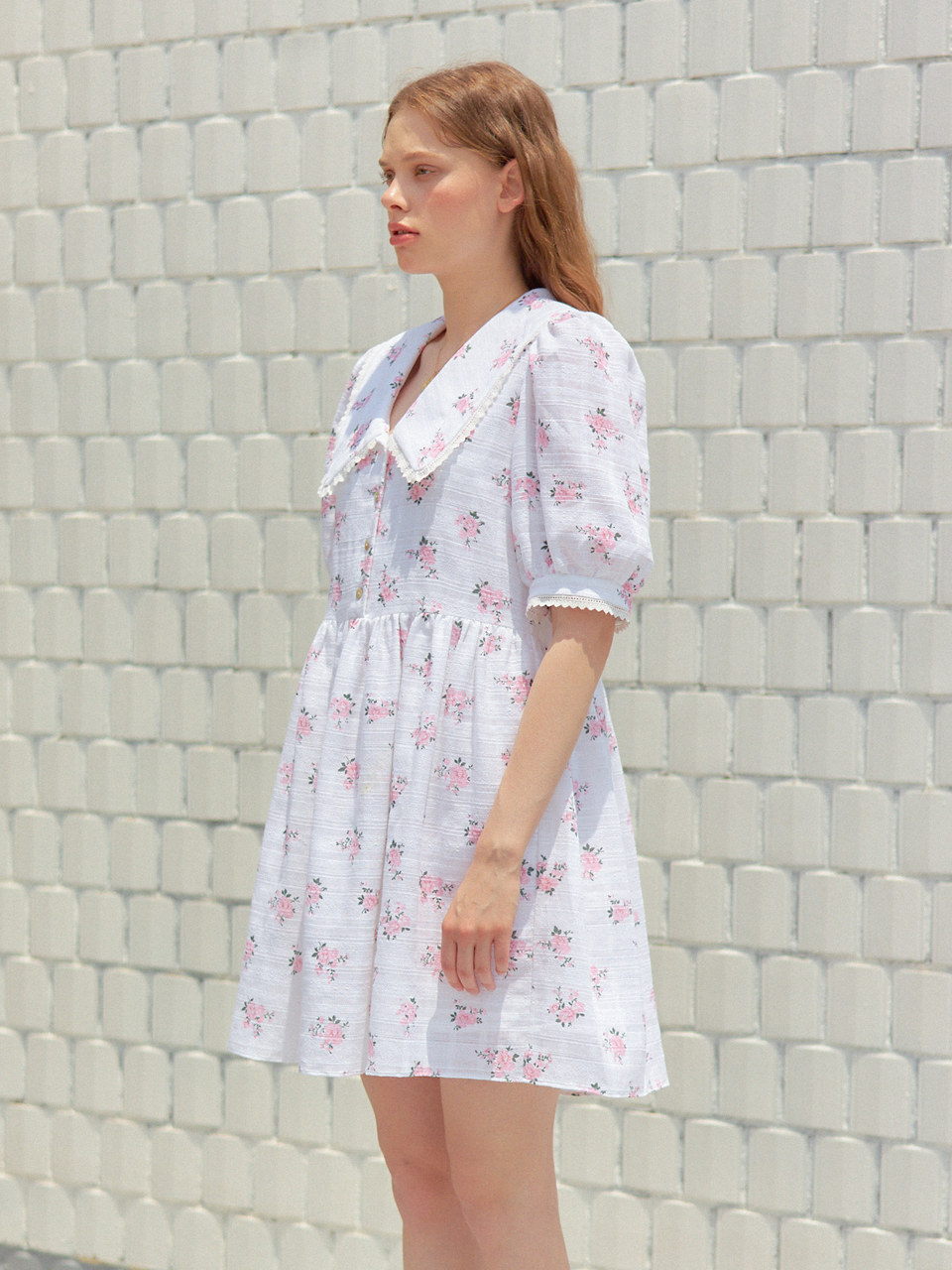 LACE COLLAR FLOWER ONEPIECE_WHITE