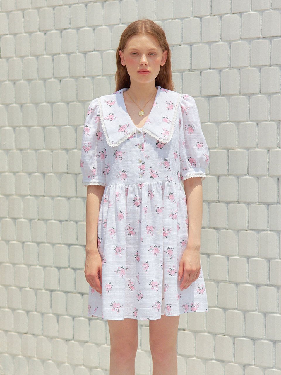 LACE COLLAR FLOWER ONEPIECE_WHITE