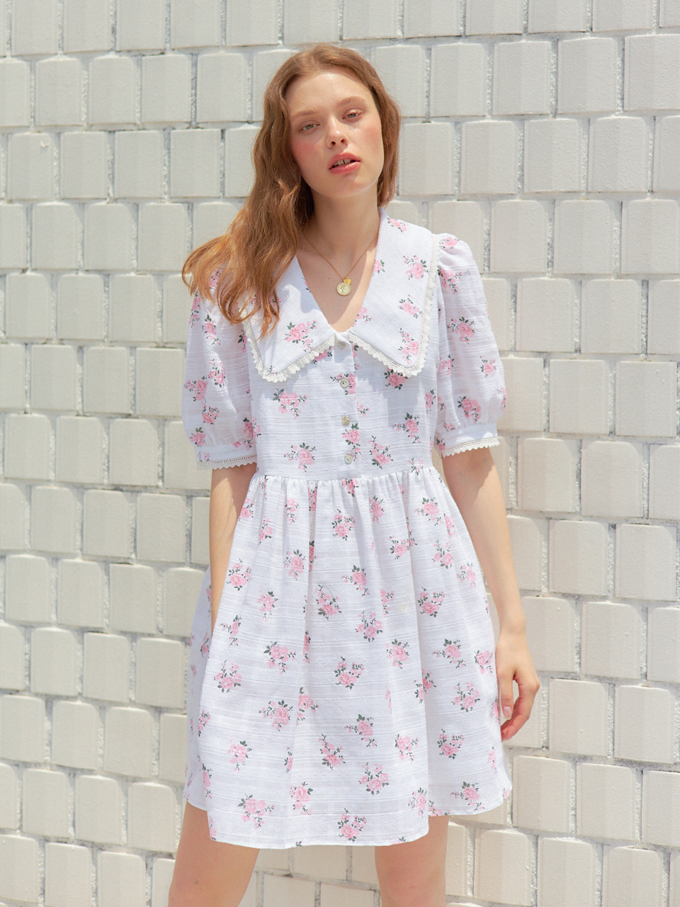 LACE COLLAR FLOWER ONEPIECE_WHITE