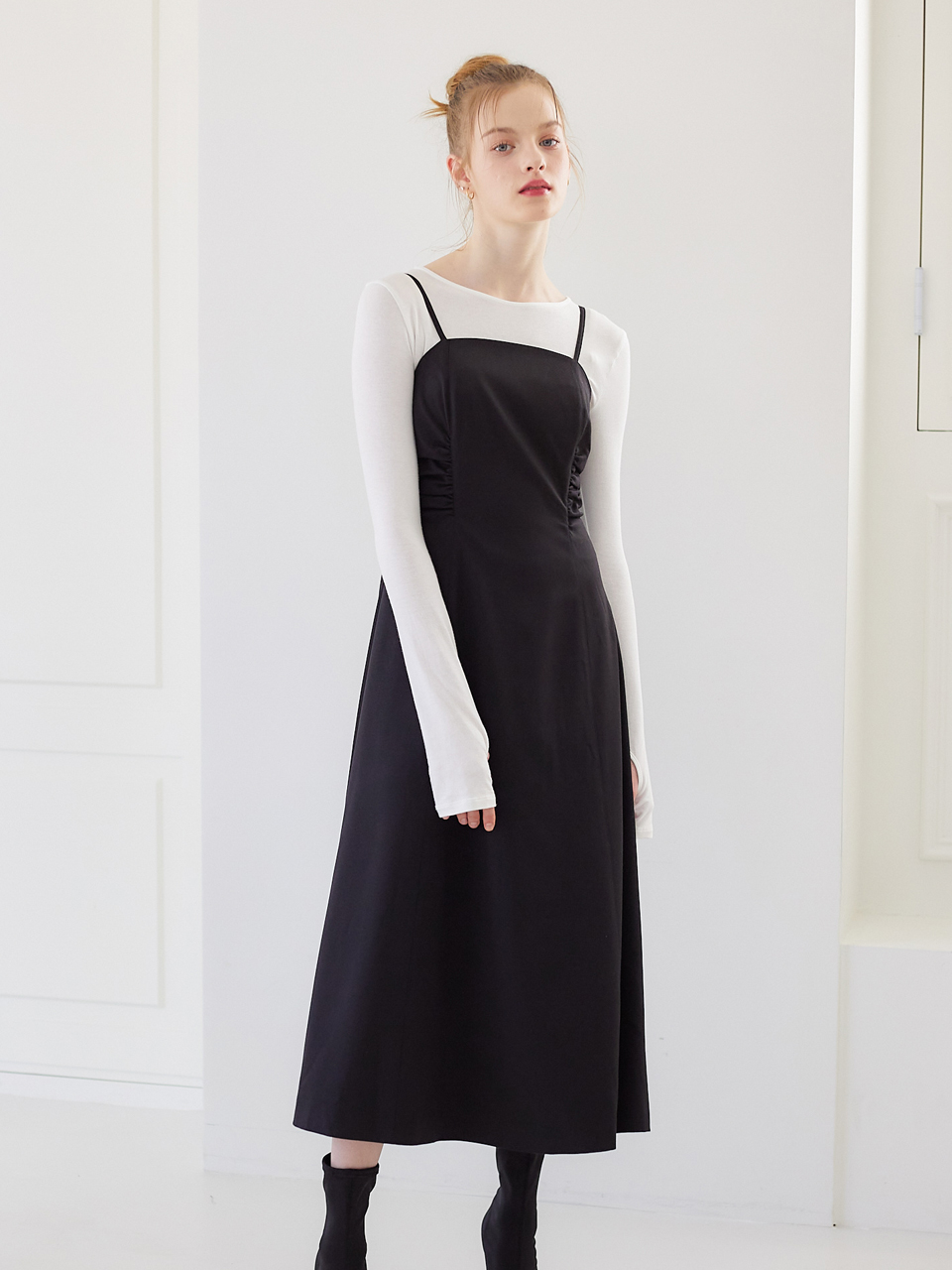 SHIRRING POINT BUSTIER ONEPIECE_BLACK
