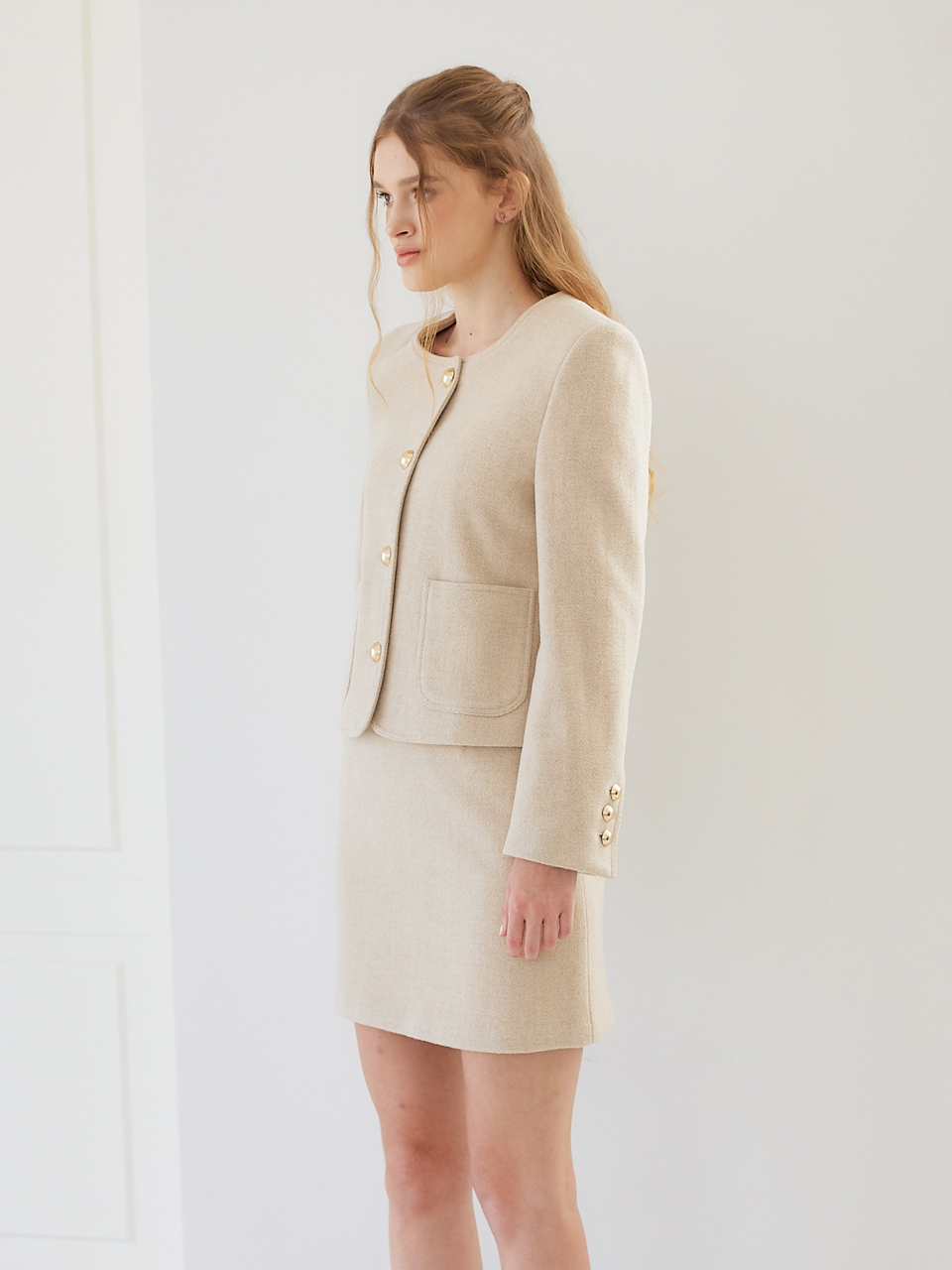 MARIE WOOL STICH MINI SKIRT_OATMEAL