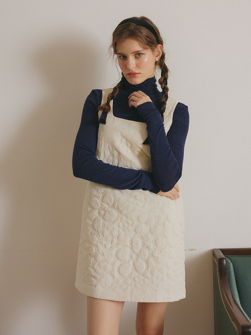 FLOWER QUILTING ONEPIECE_CREAM