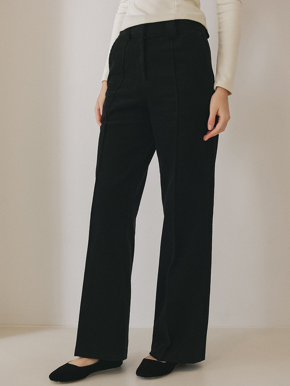 CORDUROY WIDE PANTS_BLACK
