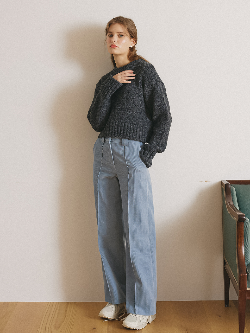 CORDUROY WIDE PANTS_SKY BLUE