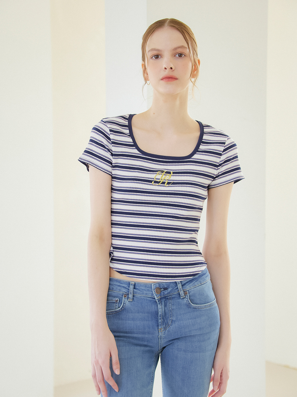 CLASSIC SQUARE NECK LOGO T-SHIRT_STRIPE