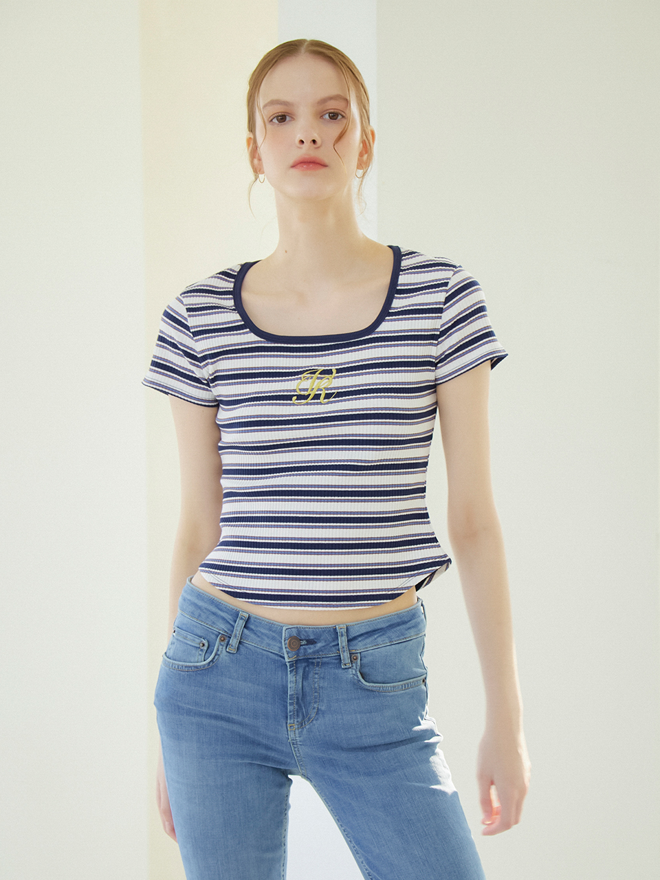 CLASSIC SQUARE NECK LOGO T-SHIRT_STRIPE
