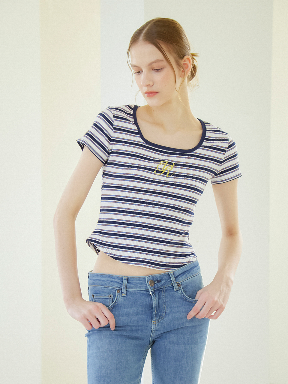 CLASSIC SQUARE NECK LOGO T-SHIRT_STRIPE