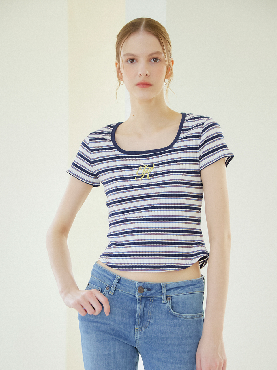 CLASSIC SQUARE NECK LOGO T-SHIRT_STRIPE