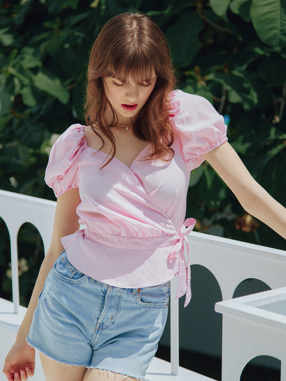 (REFURB) 70% WRAP DETAIL HALF SLEEVES BLOUSE_PINK