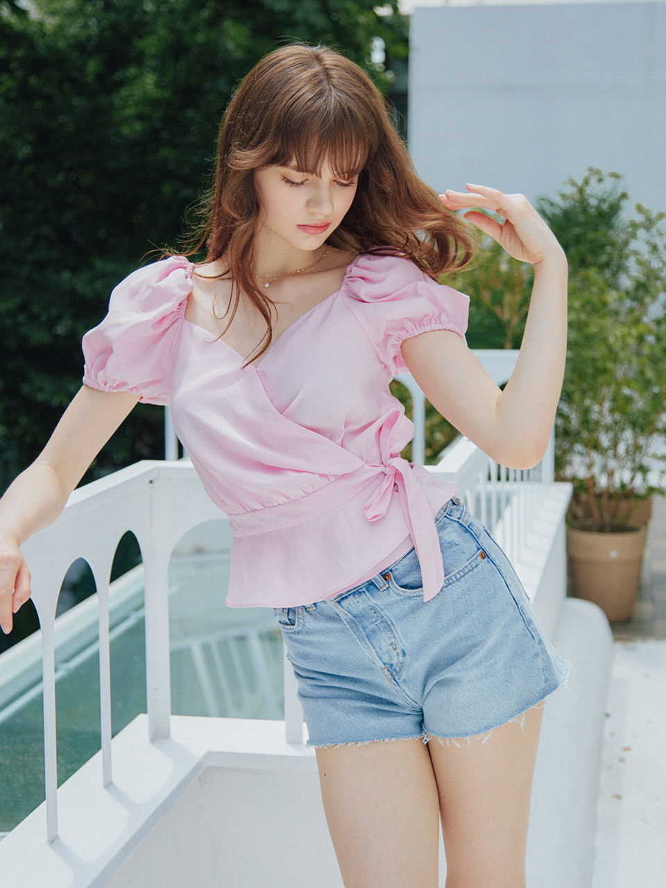 (REFURB) 70% WRAP DETAIL HALF SLEEVES BLOUSE_PINK