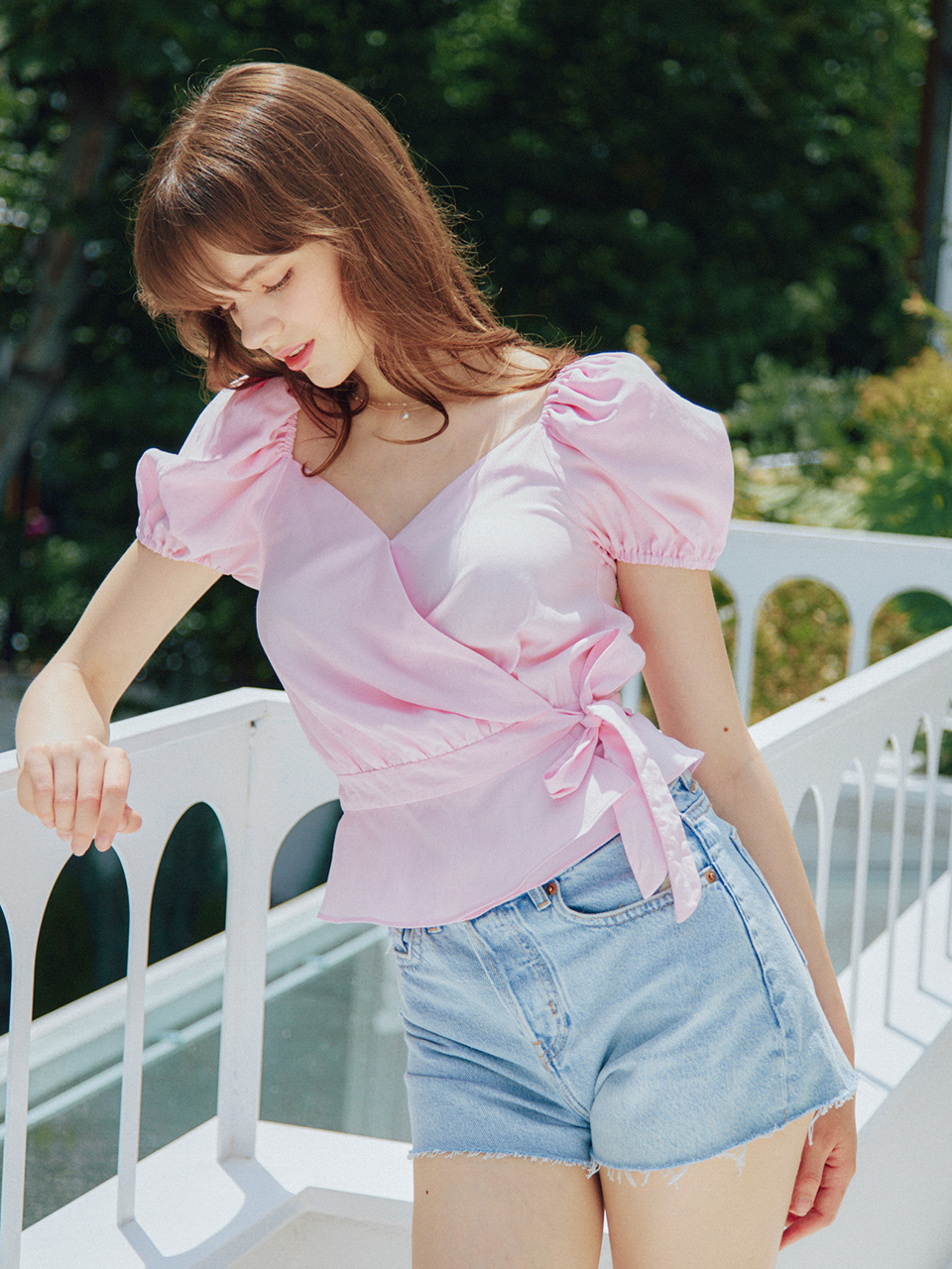 (REFURB) 70% WRAP DETAIL HALF SLEEVES BLOUSE_PINK