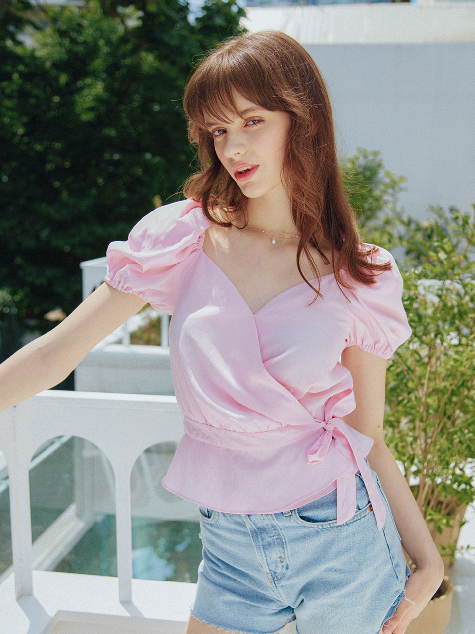 (REFURB) 70% WRAP DETAIL HALF SLEEVES BLOUSE_PINK