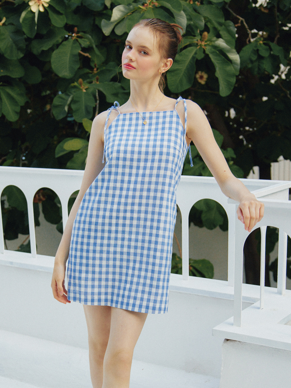 GINGHAM CHECK STRING MINI DRESS