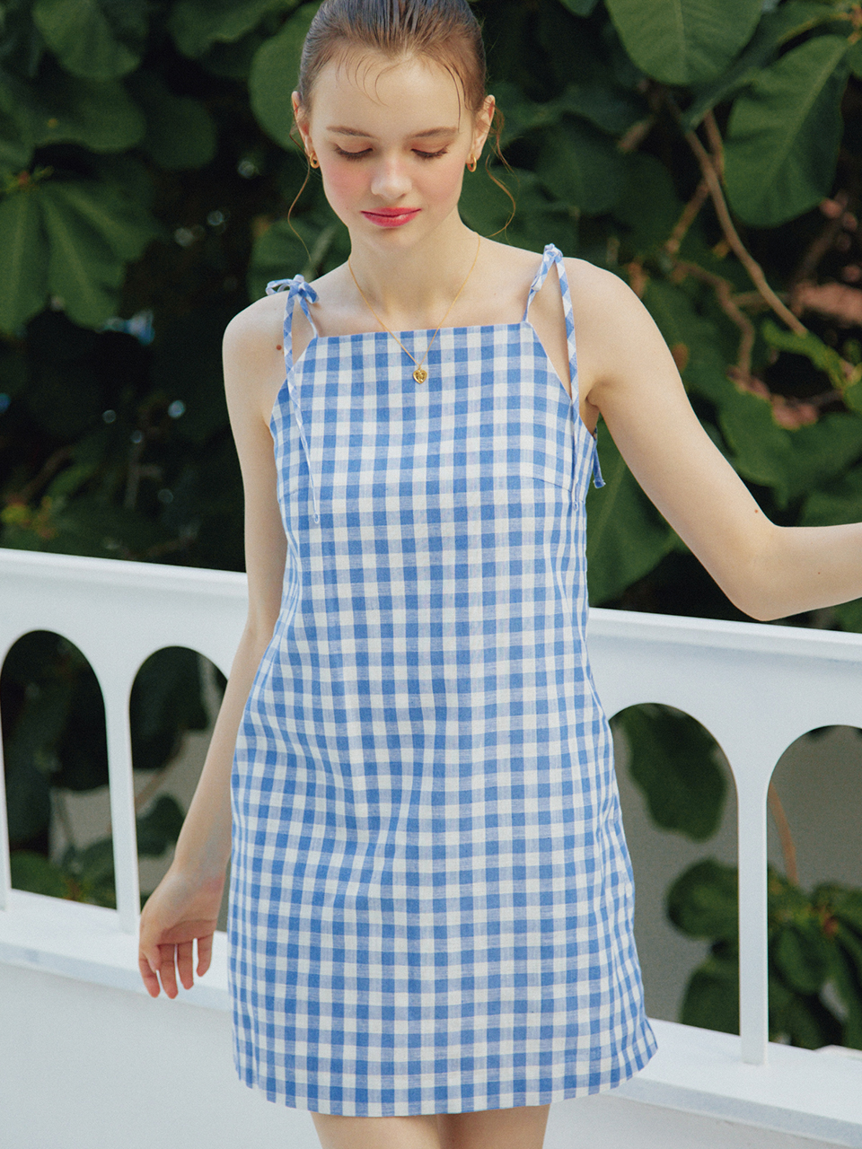 GINGHAM CHECK STRING MINI DRESS