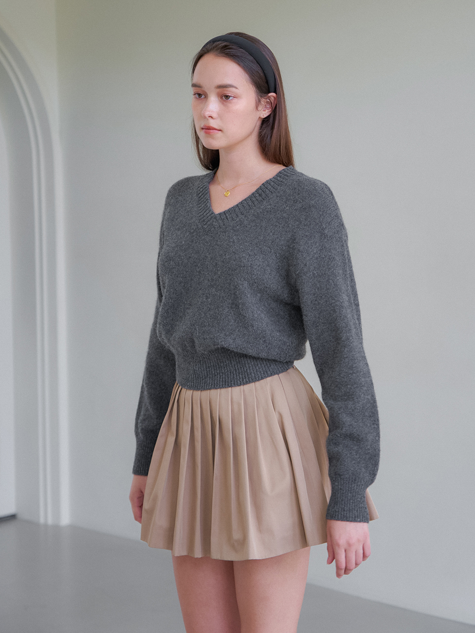 MINI PLEATS SKIRT_BEIGE