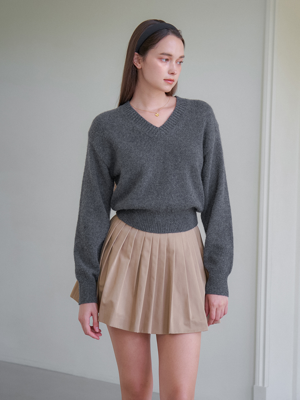 MINI PLEATS SKIRT_BEIGE