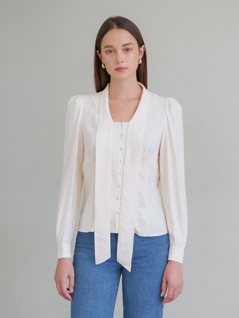 (REFURB) 65% MODAL RIBBON TIE BLOUSE_IVORY