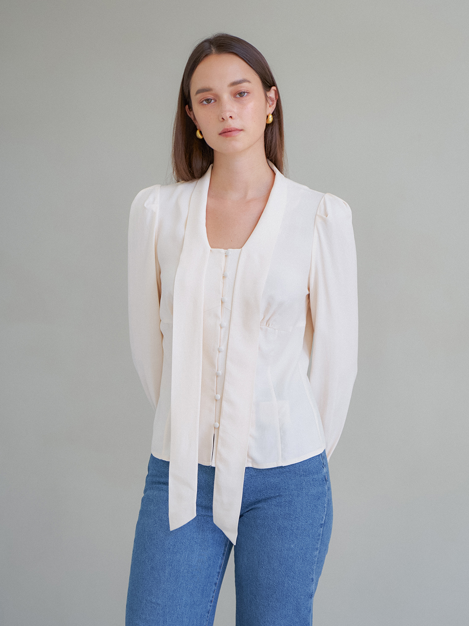 (REFURB) 65% MODAL RIBBON TIE BLOUSE_IVORY