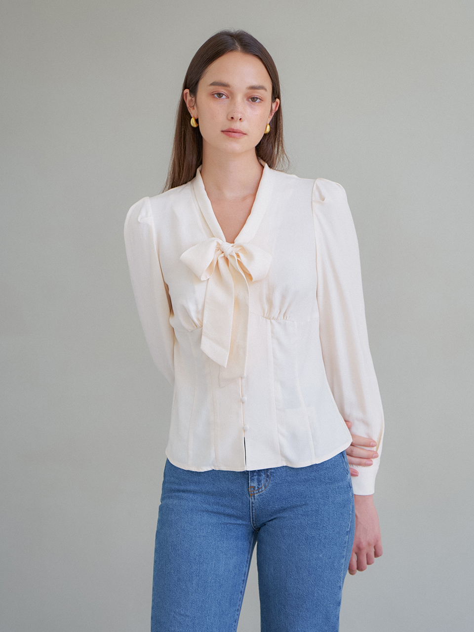 (REFURB) 65% MODAL RIBBON TIE BLOUSE_IVORY