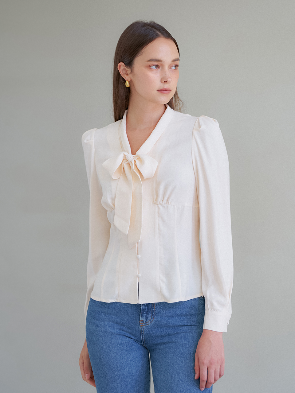 (REFURB) 65% MODAL RIBBON TIE BLOUSE_IVORY