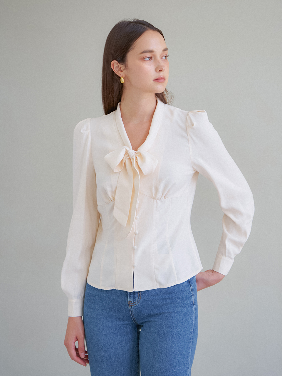 (REFURB) 65% MODAL RIBBON TIE BLOUSE_IVORY