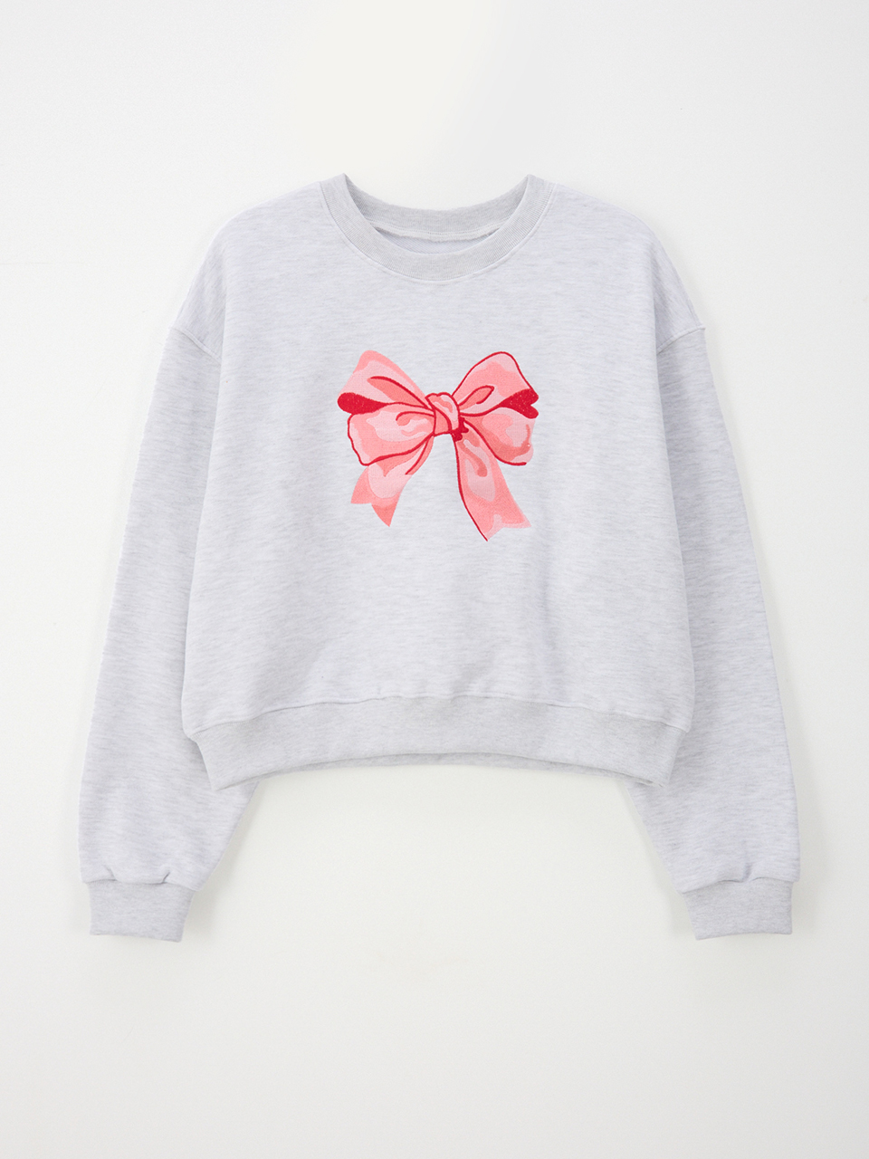 RIBBON EMBROIDERY CROP SWEATSHIRT_GREY