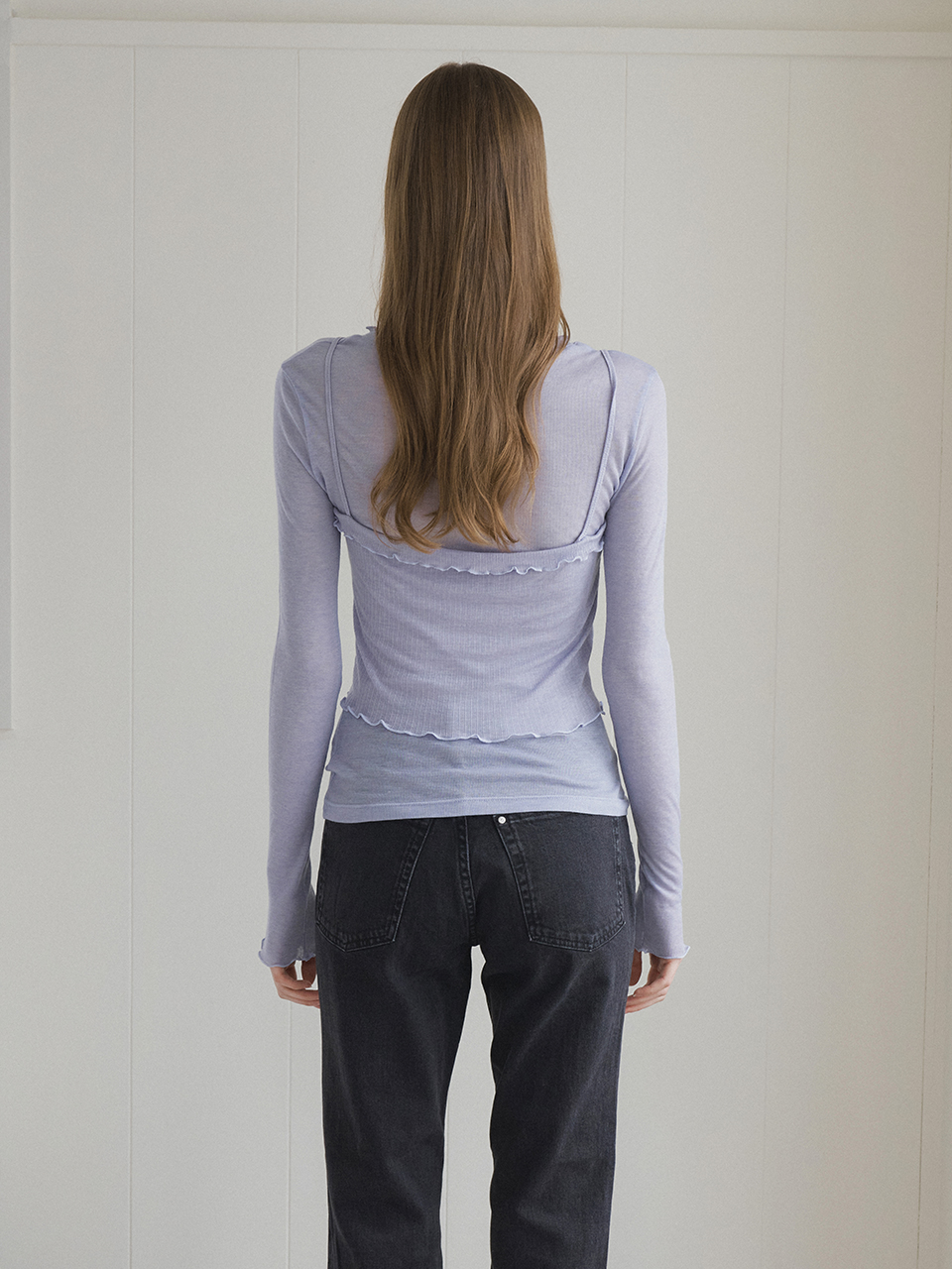 WAVE LINE BUSTIER LAYERED T-SHIRT_BLUE