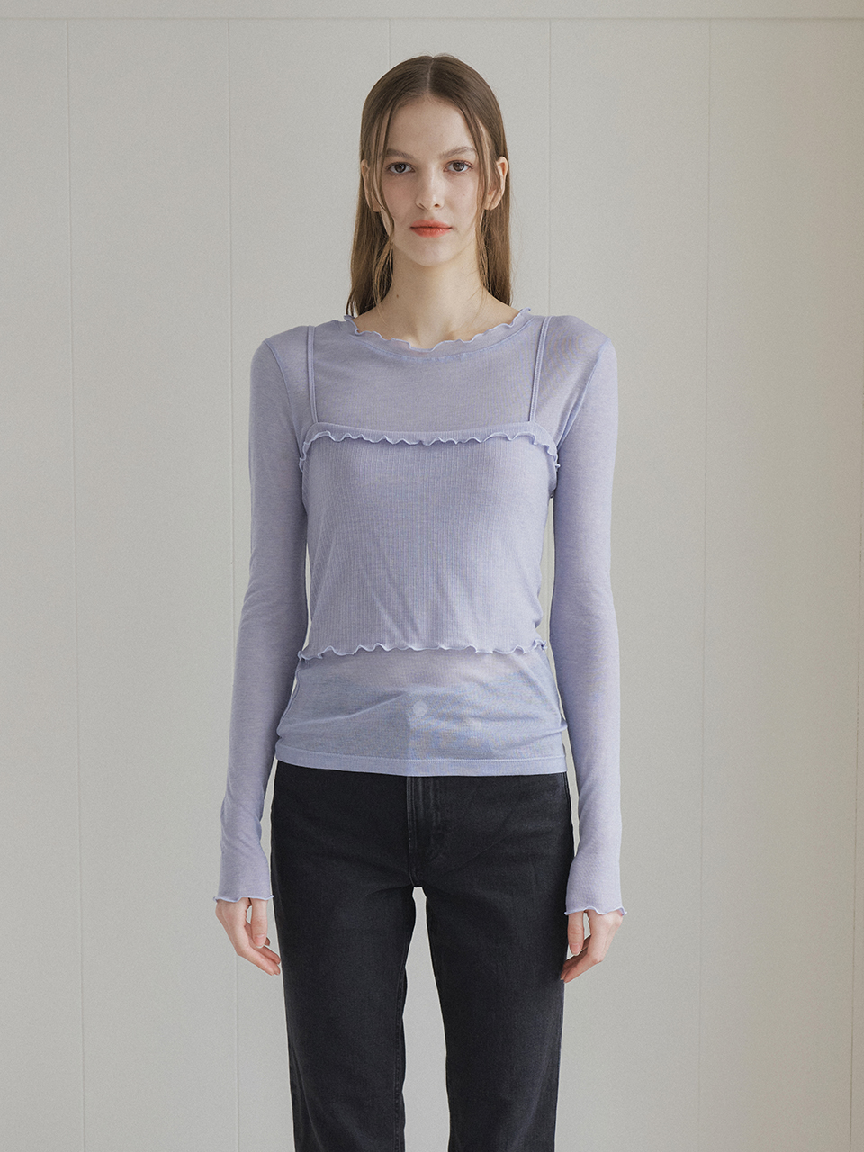 WAVE LINE BUSTIER LAYERED T-SHIRT_BLUE