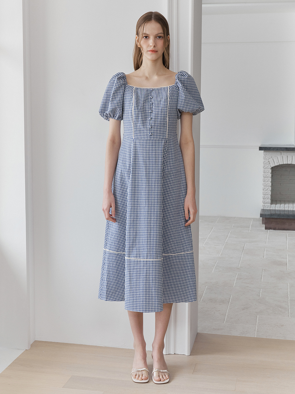 SQUARE NECK LACE TRIM MAXI ONEPIECE_BLUE