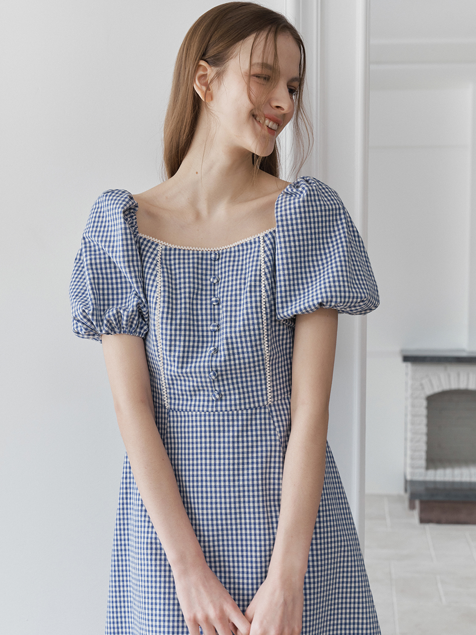 SQUARE NECK LACE TRIM MAXI ONEPIECE_BLUE