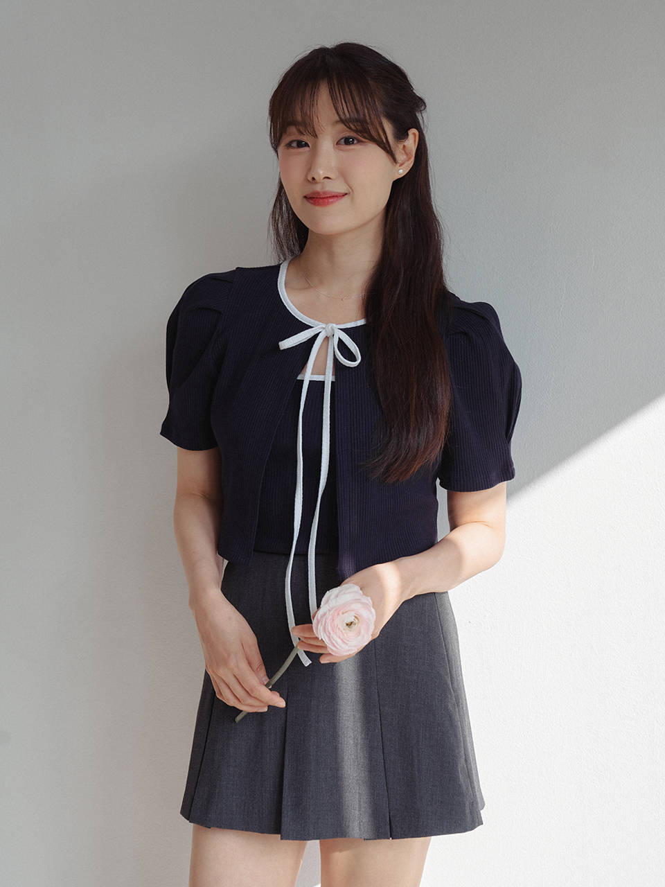 RIBBON RIBBED CARDIGAN SET-UP_4COLOR