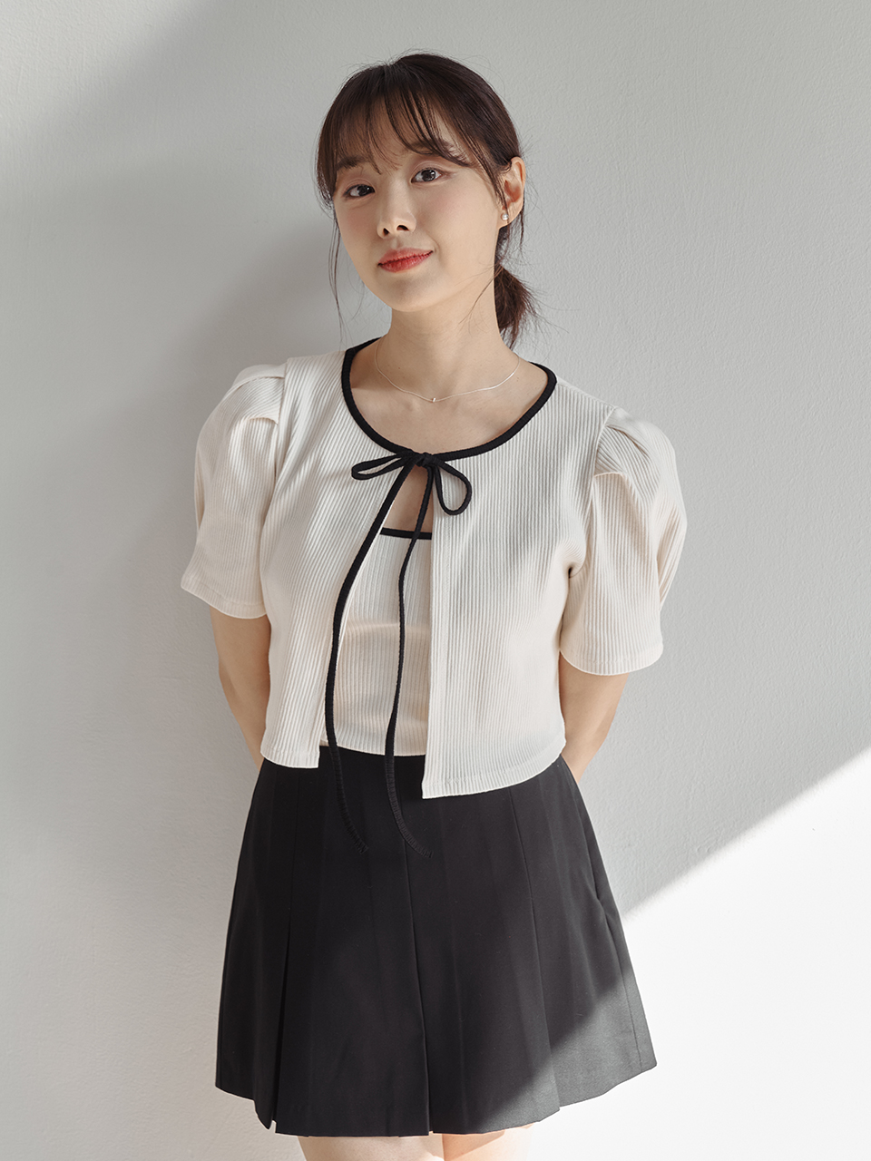 RIBBON RIBBED CARDIGAN SET-UP_4COLOR