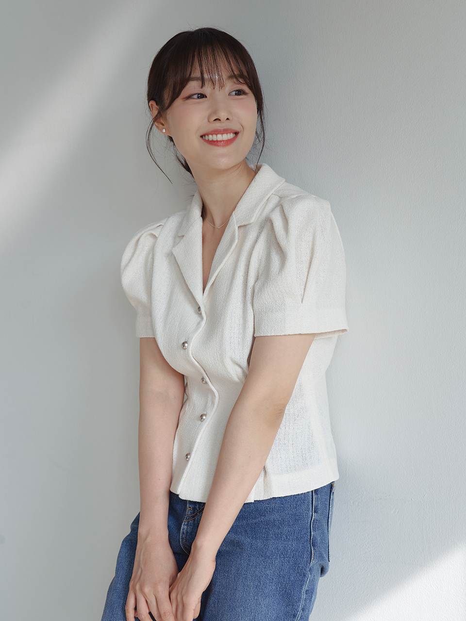 TWEED HALF SLEEVES PINTUCK JACKET_2COLOR