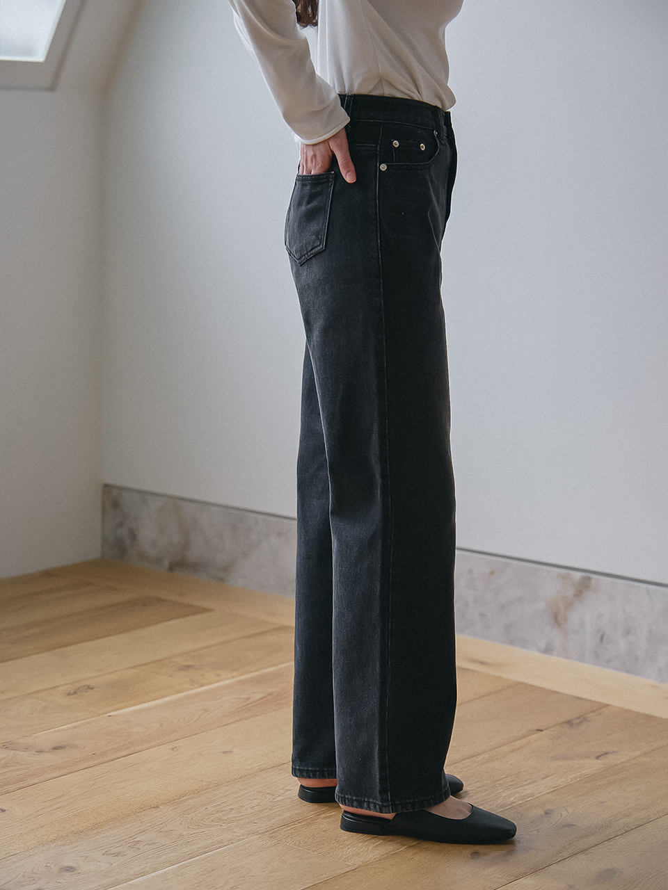 SEMI WIDE DENIM PANTS_BLACK