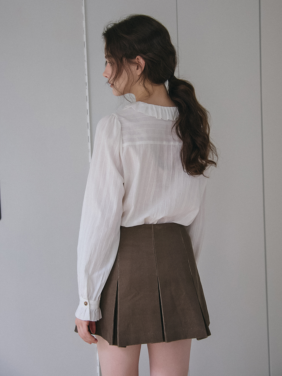 CORDUROY PLEATS SKIRTPANTS_BROWN