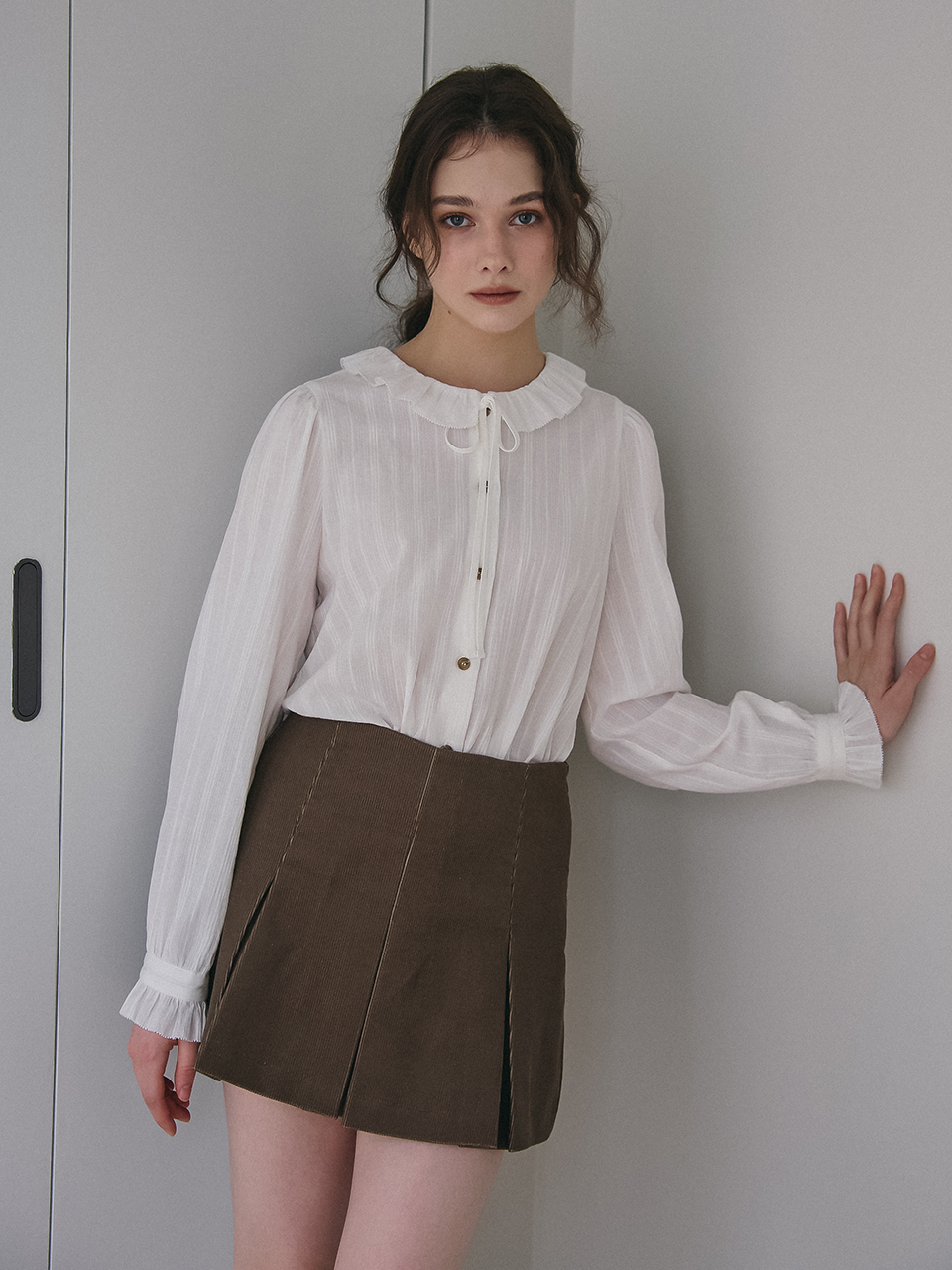 CORDUROY PLEATS SKIRTPANTS_BROWN
