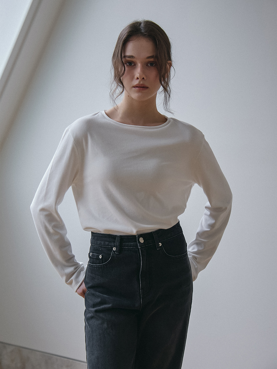 RAW EDGE LONG SLEEVES T-SHIRT_IVORY