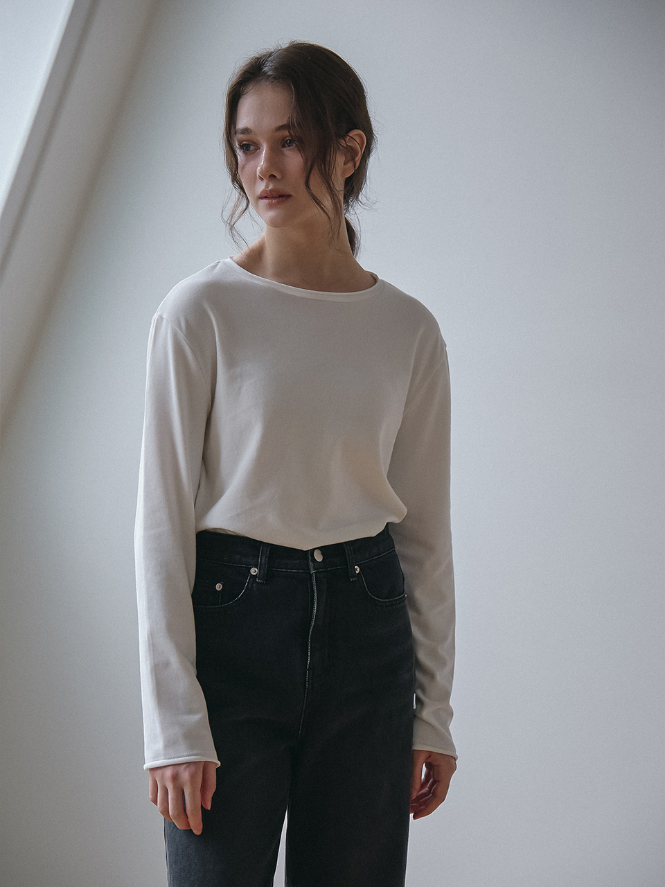 RAW EDGE LONG SLEEVES T-SHIRT_IVORY
