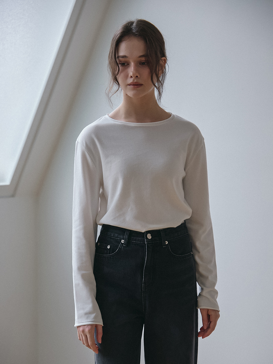 RAW EDGE LONG SLEEVES T-SHIRT_IVORY