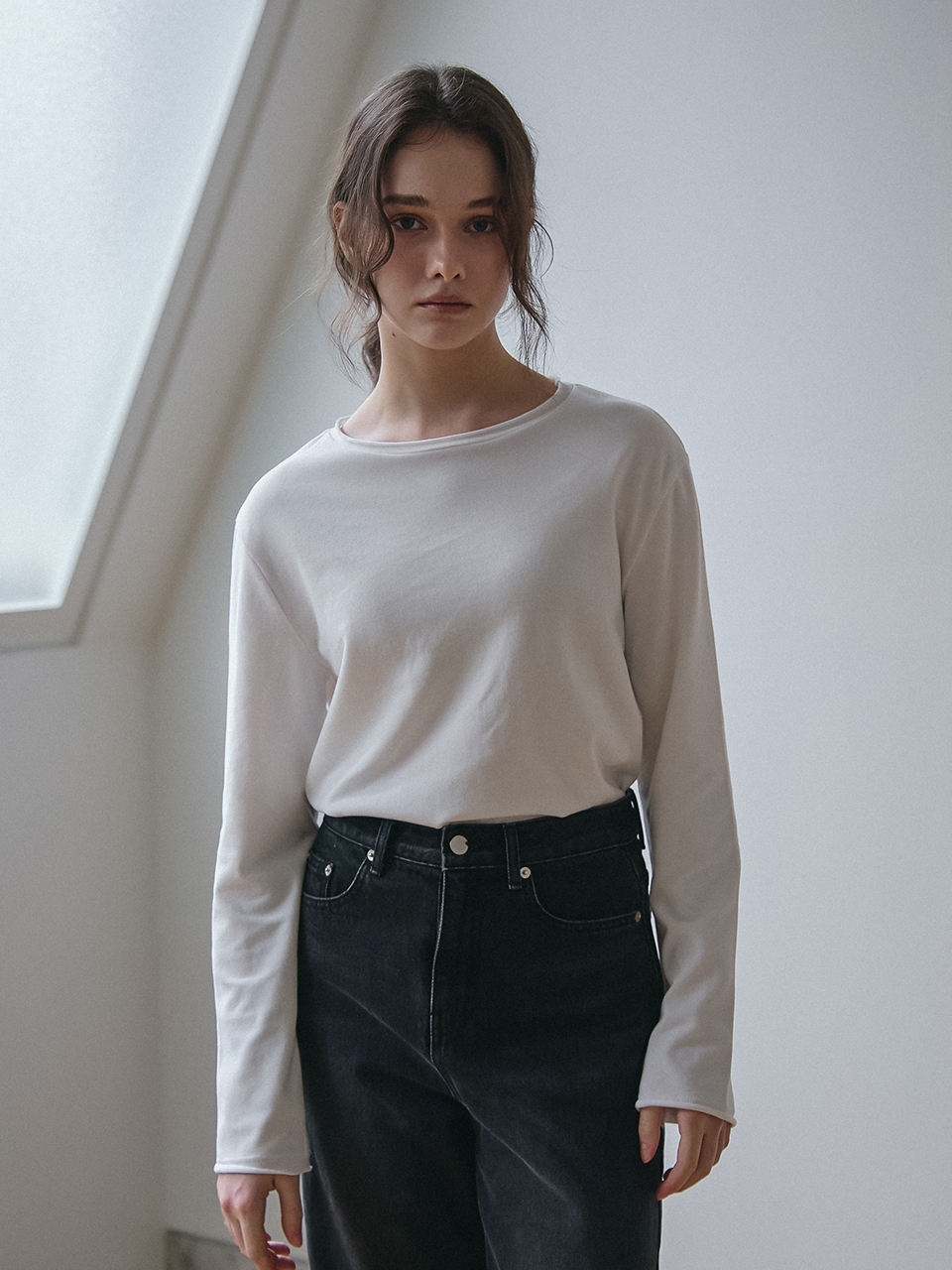 RAW EDGE LONG SLEEVES T-SHIRT_IVORY