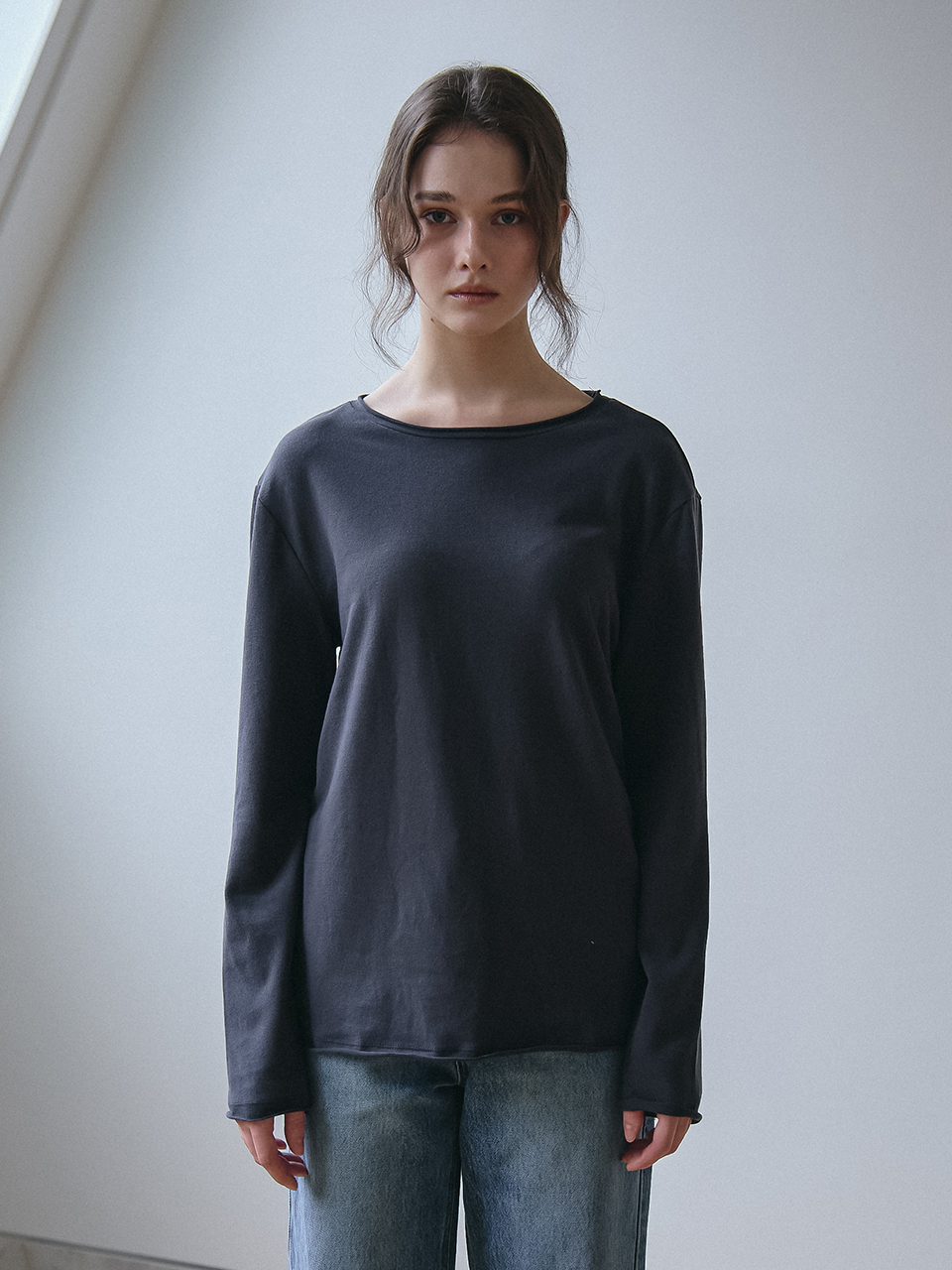 RAW EDGE LONG SLEEVES T-SHIRT_CHARCOAL