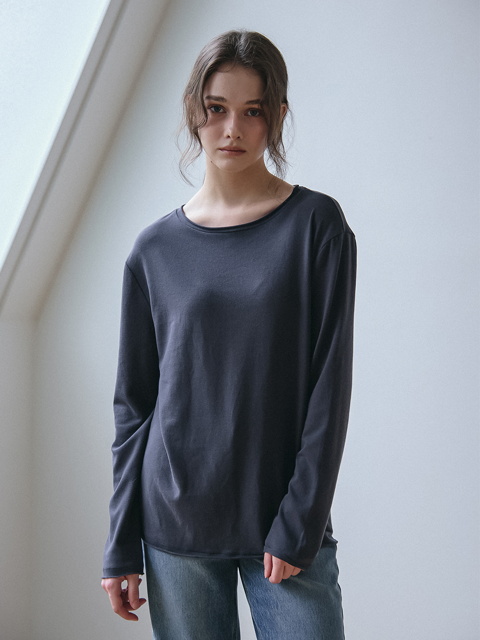 RAW EDGE LONG SLEEVES T-SHIRT_CHARCOAL