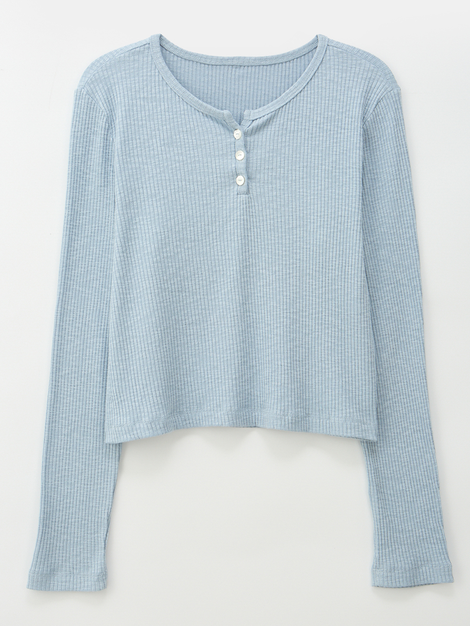 BUTTON POINT RIBBED LONG SLEEVES T-SHIRT_BLUE