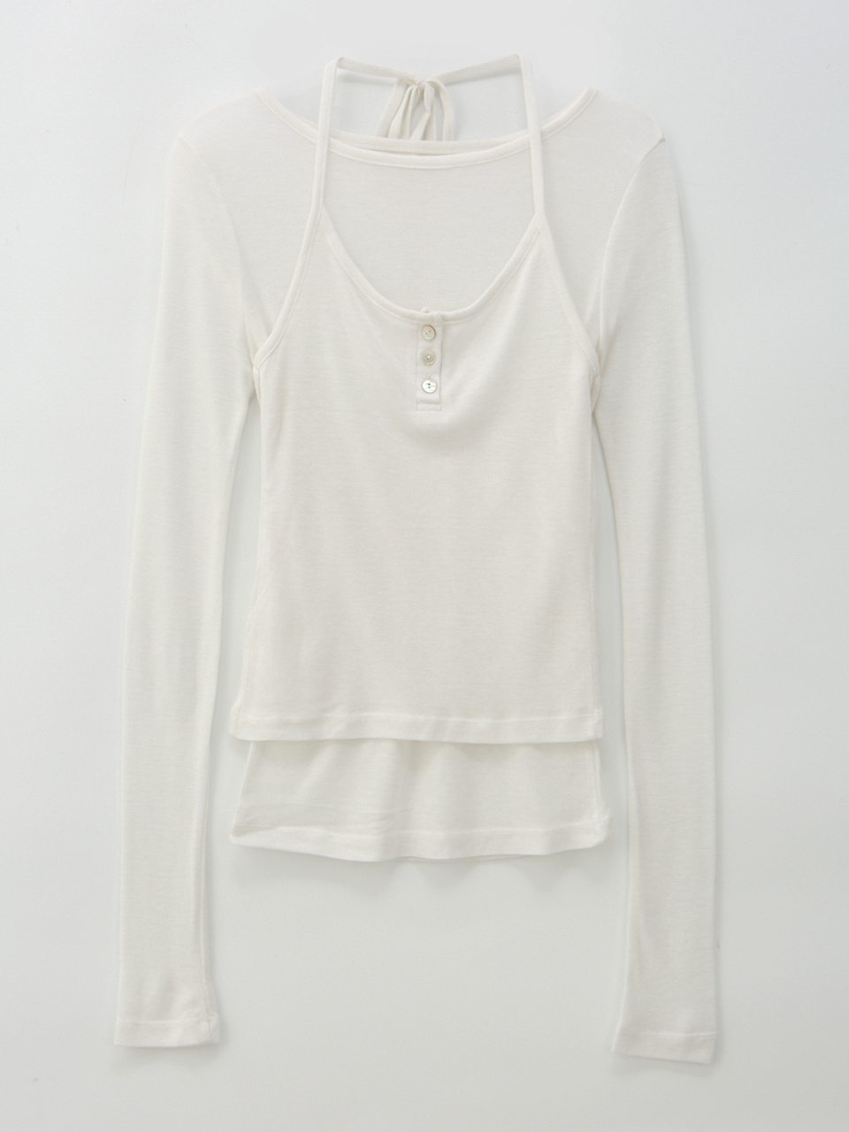BUTTON POINT BUSTIER LAYERED T-SHIRT_WHITE