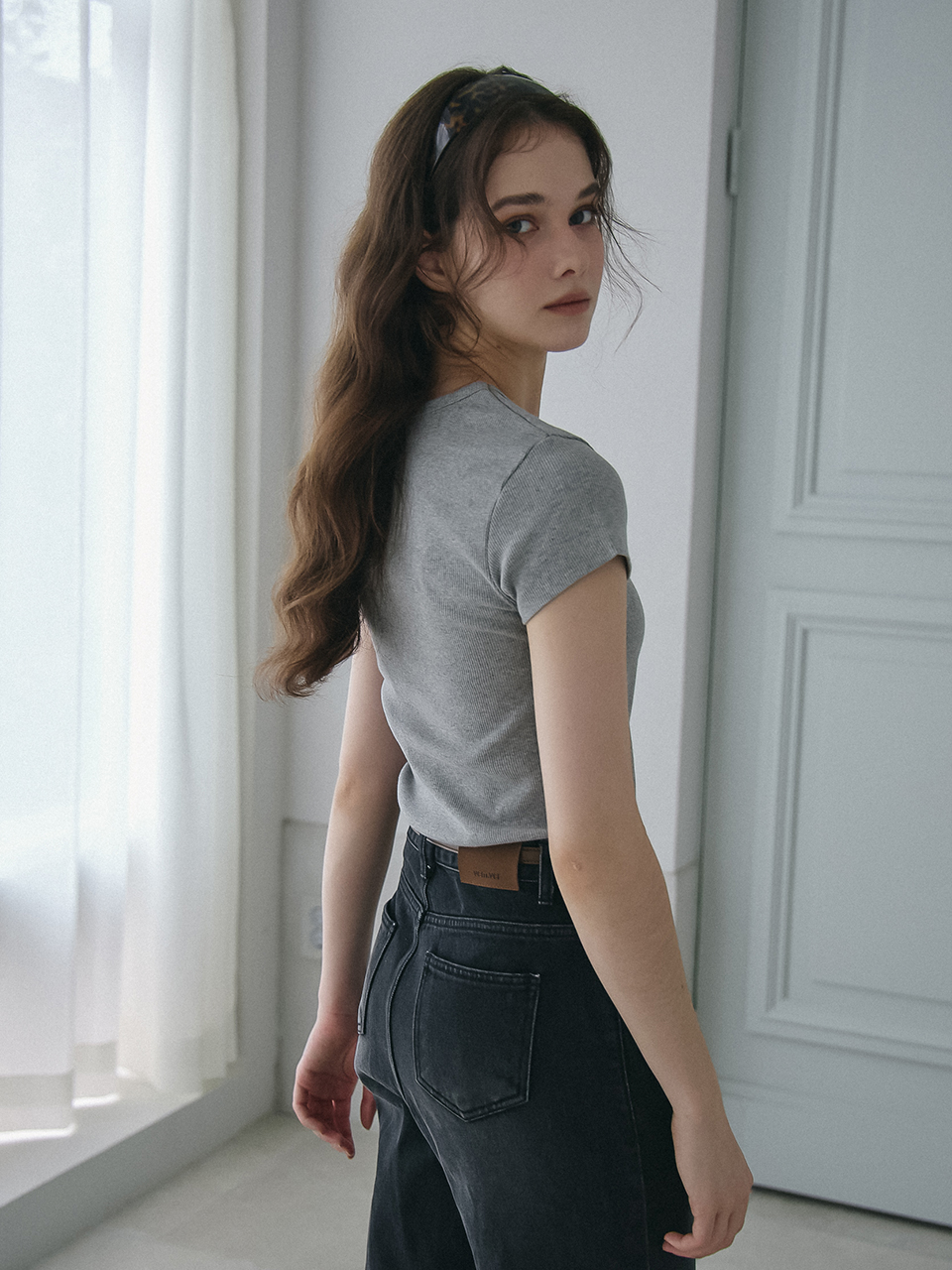 BASIC RIBBED HALF SLEEVES T-SHIRT_GREY